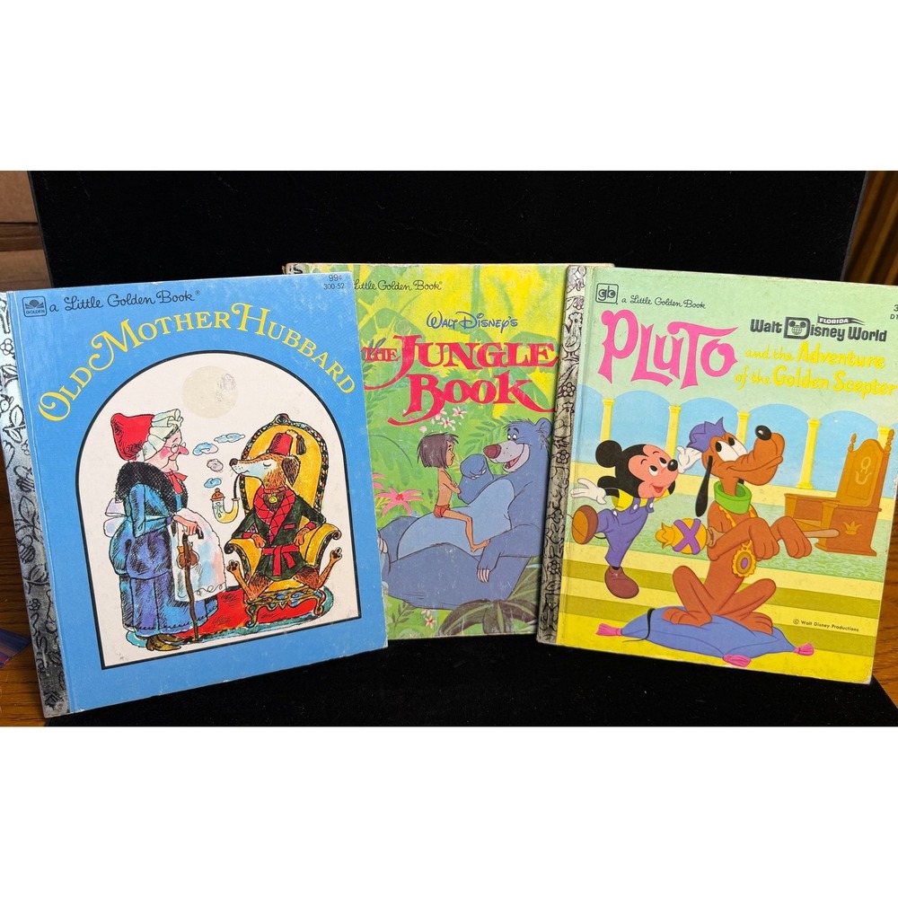 Vintage Little Golden Books Lot of 3-Disney Jungle Book, Pluto, Mother Hubbard